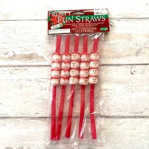 Frosty Fun Reusable Christmas Straws Red Santa Faces 5 Pack Fun World NEW